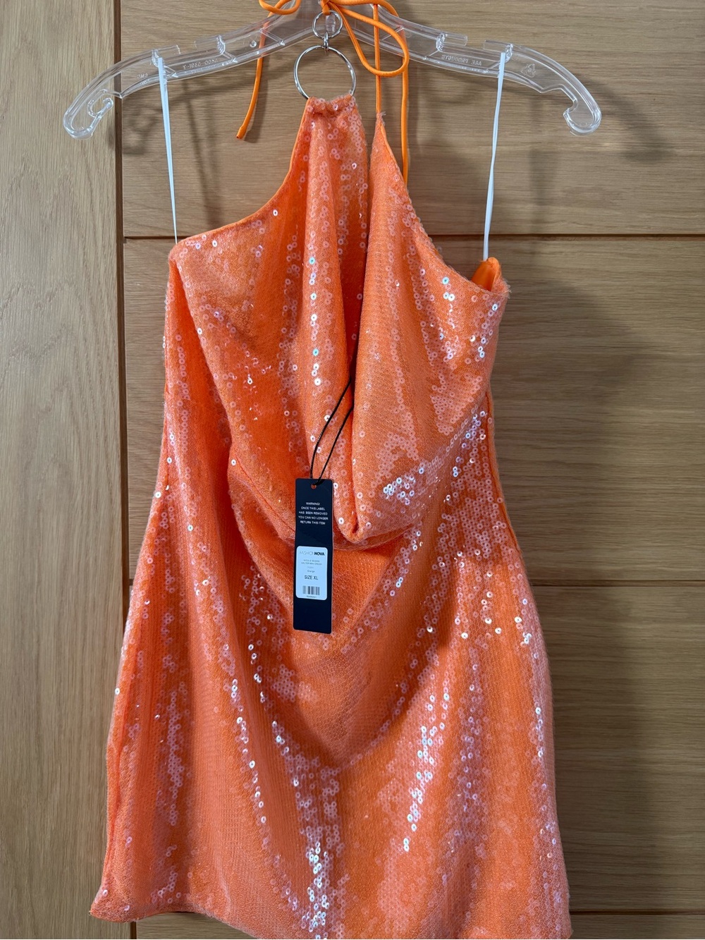 Fashion Nova Orange Sequin Halter Mini Dress bachlorette